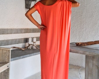 Maxi Dress /  Kaftan / Coral Dress / Summer Dress /  Plus Size Dress / Elegant Dress / Evening Dress / Day Dress / #35085