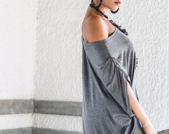 Gray Tunic / Plus Size Tunic / Women Top / Oversize Top / Asymmetric Dress / Loose Top / Women Blouse / Day Blouse / Plus Size Top  / #35001