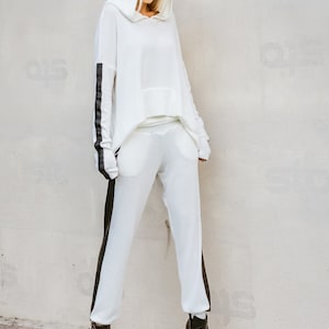 NEW Women Set / White Pants / Harem Pants / White Top / Plus Size Set / Plus Size Top / Plus Size Pants / Leather Strap Pants / 35303 image 2