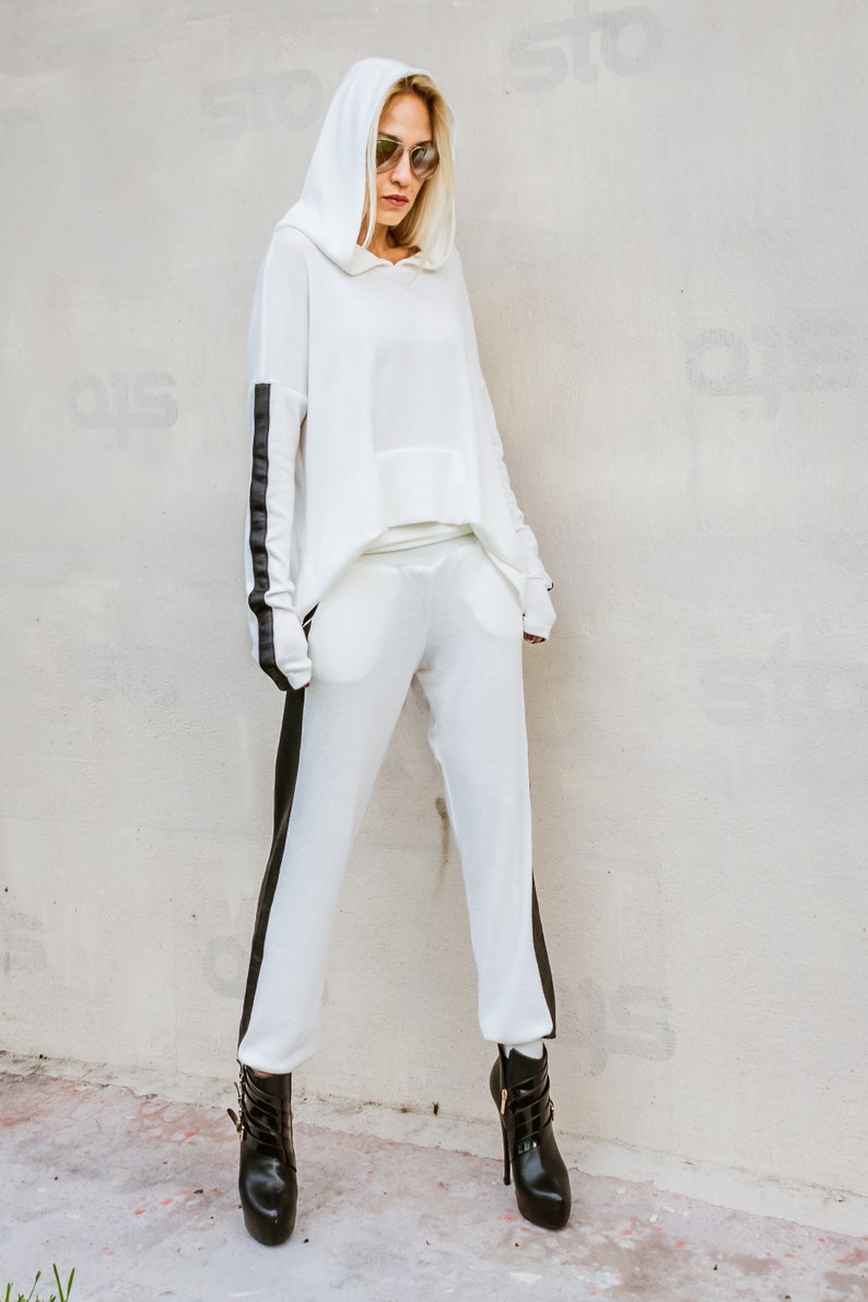NEW Women Set White Pants Harem Pants White Top Plus Size Set Plus Size Top Plus Size Pants Leather Strap Pants #35303
