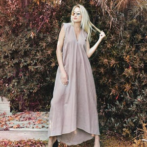 Summer Linen Dress, Loose Linen Open Back Maxi Dress,, Linen Plus Size Dress, Beach Summer Linen Dress, Sustainable Dress #35416