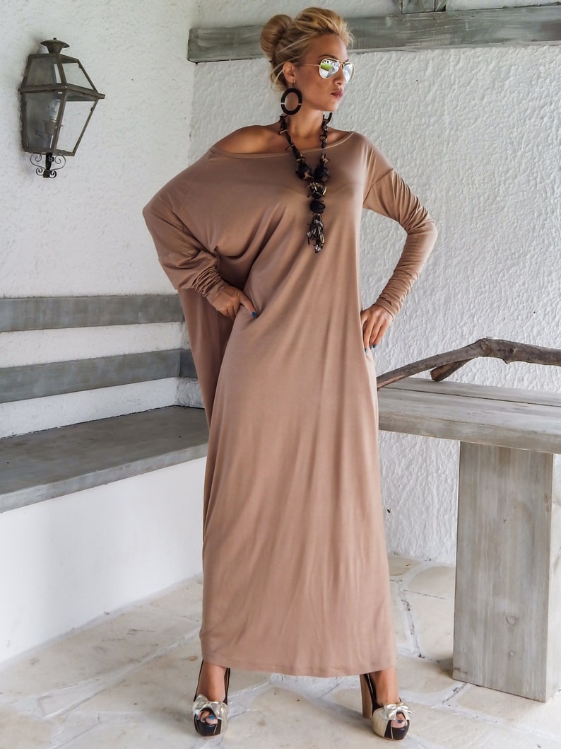 Maxi Dress / Kaftan / Taupe Maxi Dress / Plus Size Dress / Long Sleeve Dress / Maternity Dress / Evening Dress / Elegant / 35045 image 3