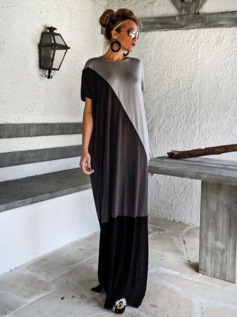 Black & Gray Maxi Dress / Black Gray Kaftan / Plus Size Dress - Etsy