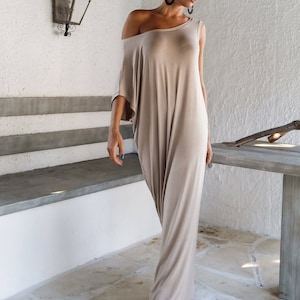 Beige Maxi Dress Kaftan / Summer Maxi Dress / Maternity Dress / Asymmetric dress / Kaftan / Plus Size Dress / Evening Dress  #35002