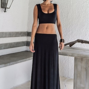 Vestido maxi de viscose preto com detalhes transparentes - #95022