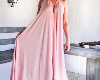 Pink Viscose Maxi Dress: Open Back Beach Kaftan, Plus Size