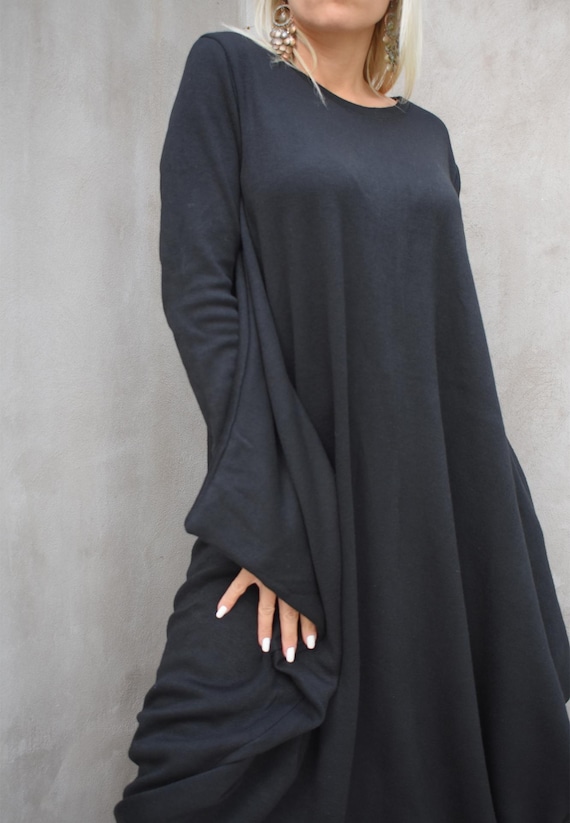 Asymmetric Knit Maxi Dress, Plus Size Winter Clothing #35420