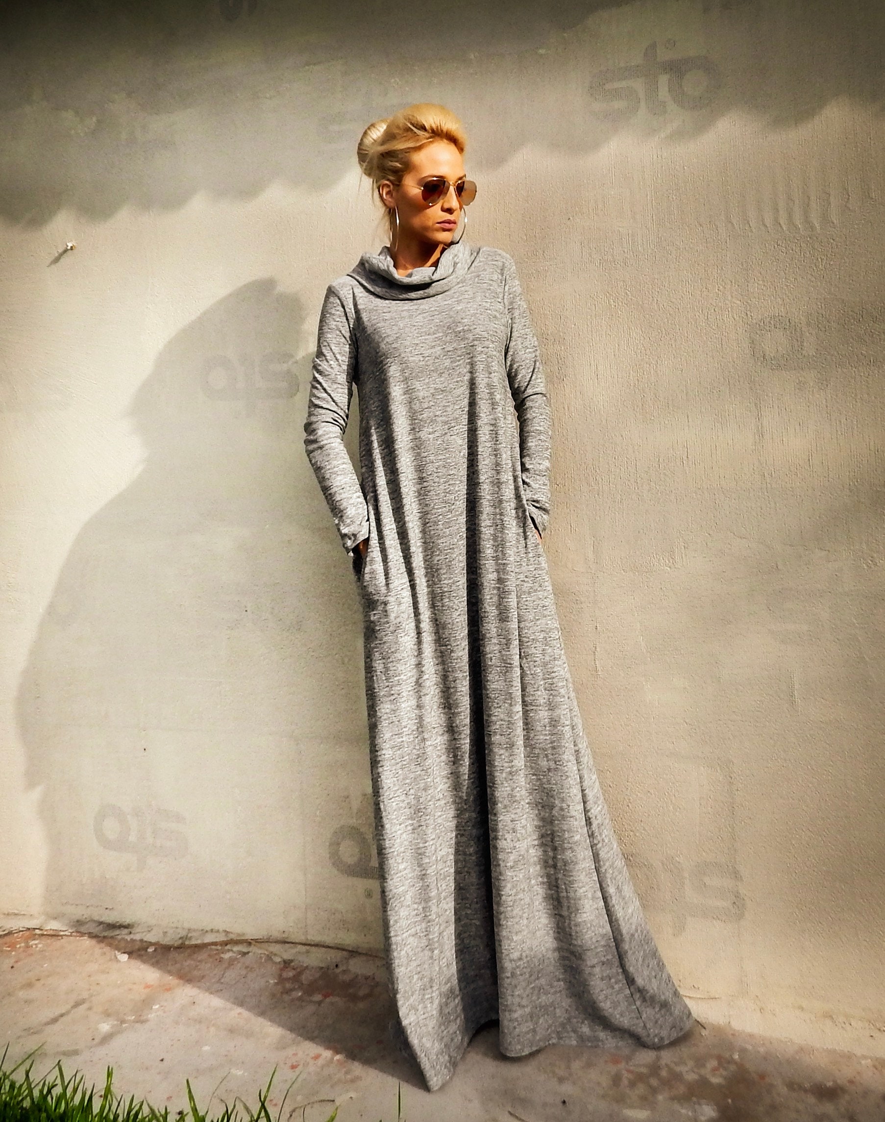 Wool Dress Vintage Style Dress Long Sleeve Casual Maxi Dress Fall Winter  Dress A Line Long Dress Shirt Dress Plus Size Clothing S28 