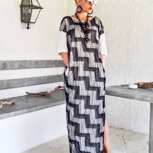 Vestido Maxi com Bolsos / Vestido Plus Size Assimétrico / Vestido Solto Oversize / #35218