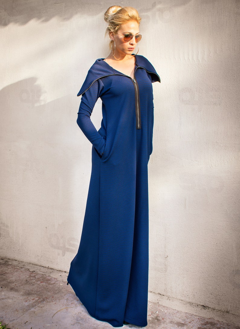 NEW Blue Maxi Dress With Zipper / Plus Size Dress / Front Etsy