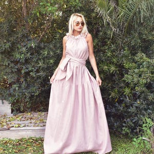 NEW Pink Summer Linen Maxi Dress, Bridesmaid Dress , Long Linen Dress, Plus Size Maxi Dress, Women Linen Clothing #35415