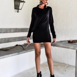 Black Asymmetric Blouse - Dress  / Black Blouse Dress / Asymmetric Plus Size Dress / #35108