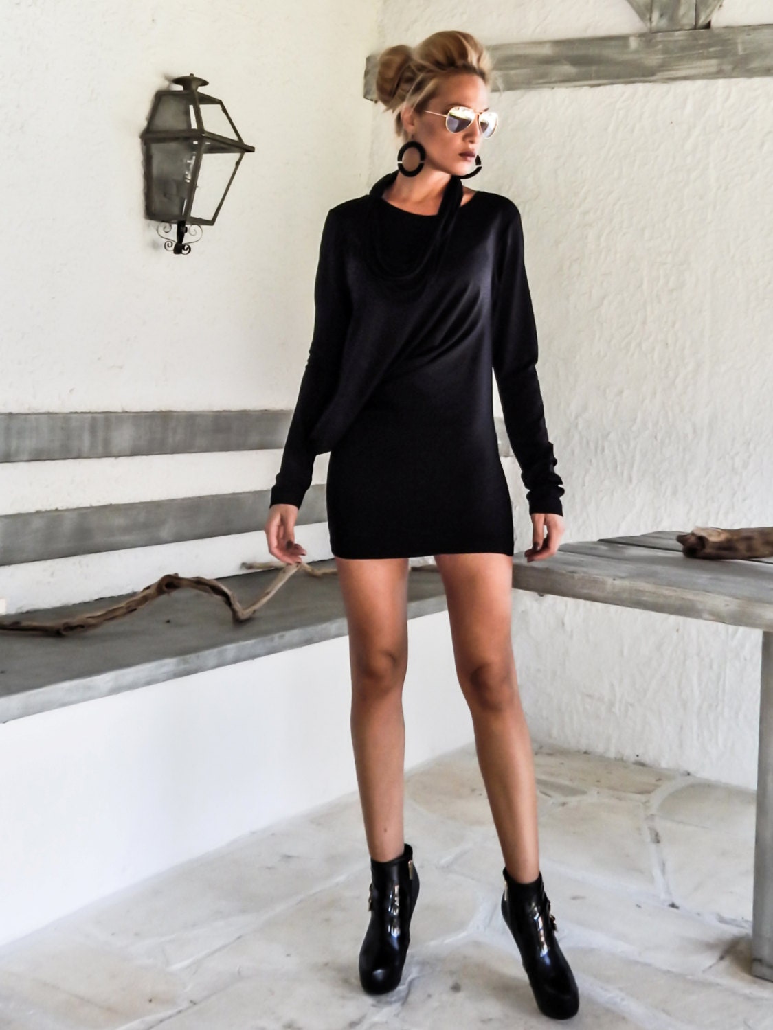 Black Asymmetric Blouse Dress / Black Blouse Dress / | Etsy