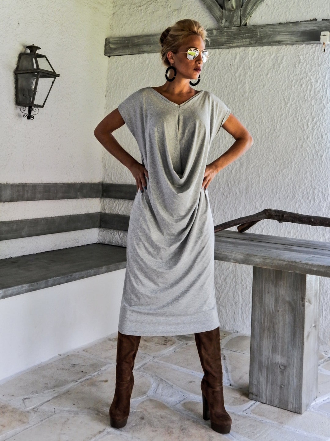 Gray Draping Maxi Dress / Gray Kaftan / Asymmetric Plus Size - Etsy