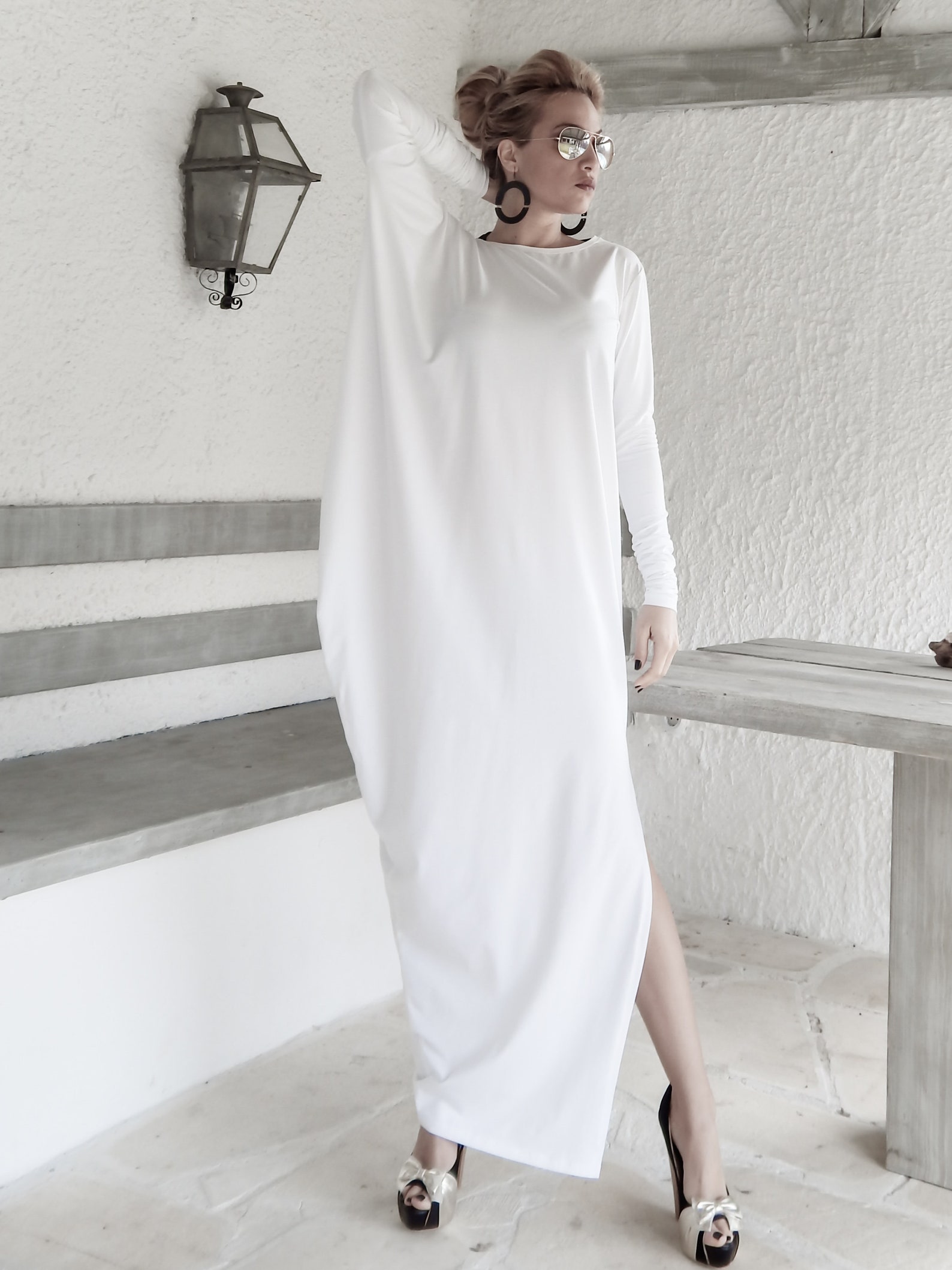 White Maxi Dress With Black See Through / Open Back Maxi Dress - Etsy