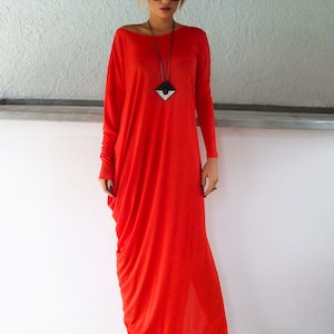 Red Caftan / Red Kaftan / Red Maxi Long Sleeve Dress / Plus Size Dress / Long Dress with Sleeves / asymmetrical Dress / Loose Dress / #35056