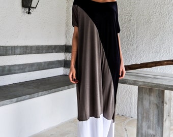 Black & Gray Maxi Dress, Viscose Kaftan, Plus Size Oversize Dress