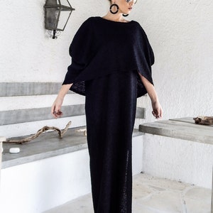 Warm Boucle Wool Maxi Cape Dress Kaftan /  Winter Warm Long Cape Dress / Plus Size Dress / Oversize Loose Dress / Plus Size Clothing #35166