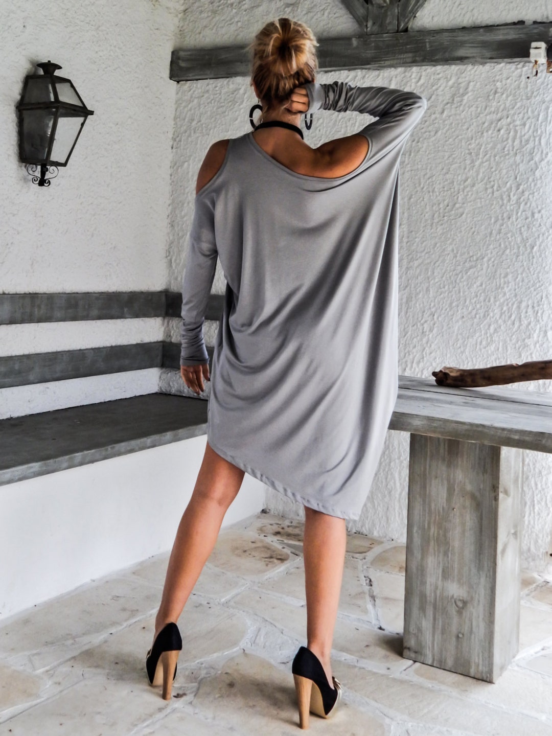 Silver Gray Asymmetric Tunic / Plus Size Dress / off Shoulder Tunic ...