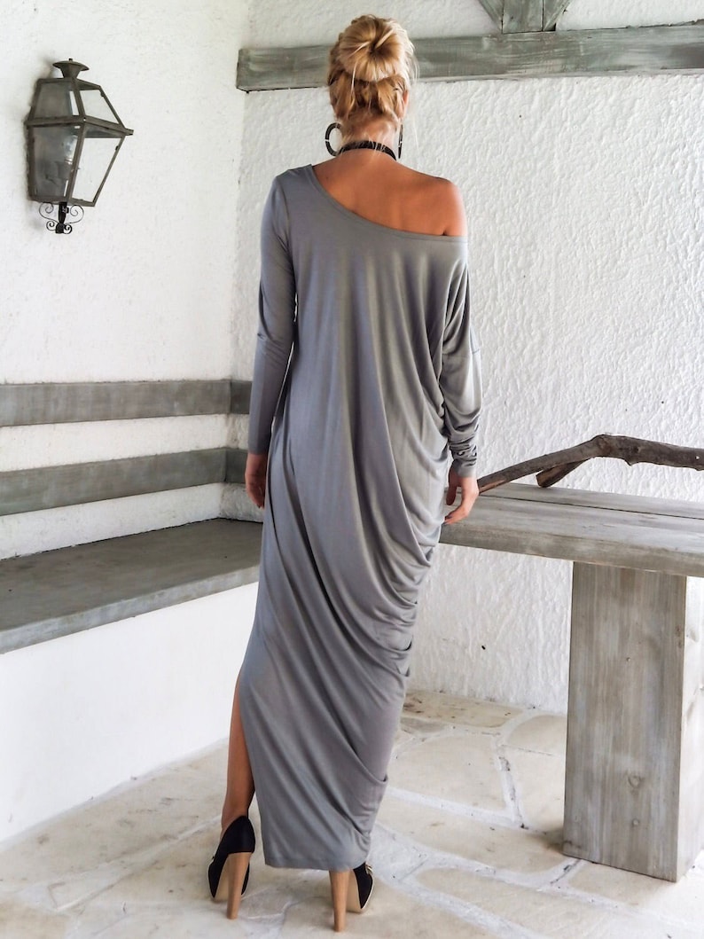 Maxi Dress / Gray Maxi Dress / Long Sleeve Dress / Plus Size | Etsy