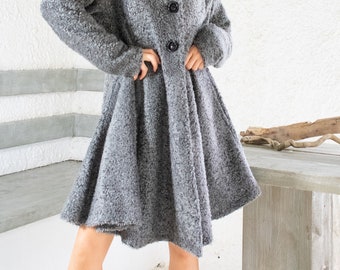 NEW Women Winter Coat / Flare Coat / Winter Clothing / Plus Size Coat / Women outerwear / Wool Boucle Coat by Synthia Couture / #35365