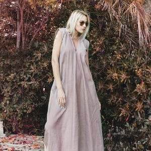 Summer Linen Dress, Loose Linen Open Back Maxi Dress,, Linen Plus Size Dress, Beach Summer Linen Dress, Sustainable Dress #35416