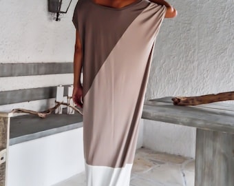 Color Block Maxi Dress, Loose Viscose Kaftan, Plus Size Abaya