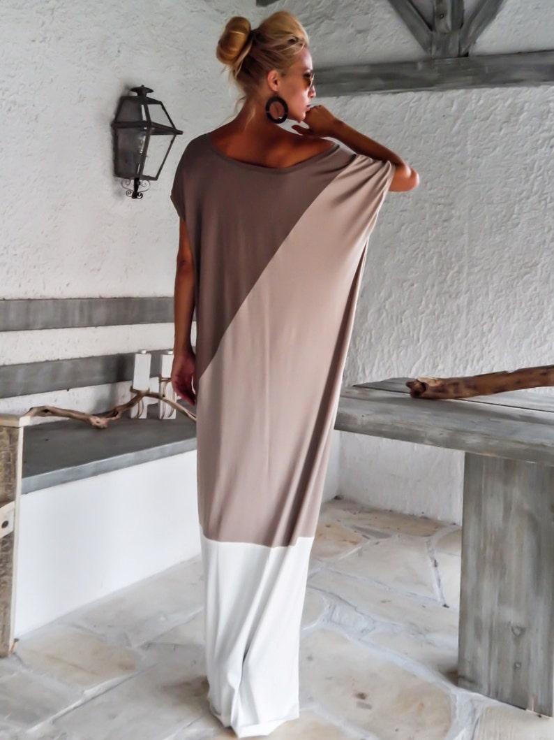 Dark Taupe Beige Ivory Maxi Dress / Dark Taupe Beige Ivory Etsy