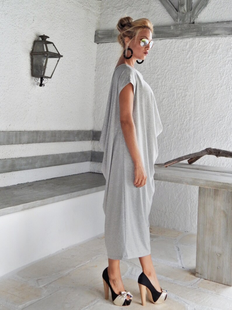 Light Gray Melange Maxi Dress / Gray Kaftan / Asymmetric Plus | Etsy