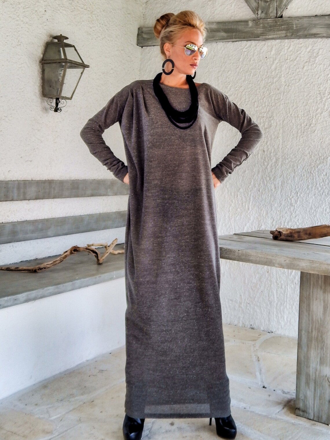 Long Dress Sweater L.Brown main image 0