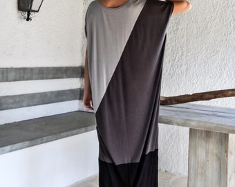 Black & Gray Maxi Dress / Black Gray Kaftan / Plus Size Dress / Oversize Loose Dress / #35073