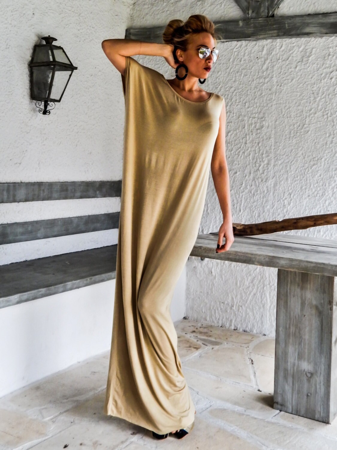 Viscose Maxi Dress / Yellow Beige Kaftan / Asymmetric Plus - Etsy