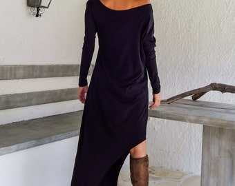 Black Maxi Dress with slit / Dress with Slit / Leg Cut Out Dress / Open Leg Dress / Black Kaftan / Asymmetric Dress / Plus Size Dress #35034