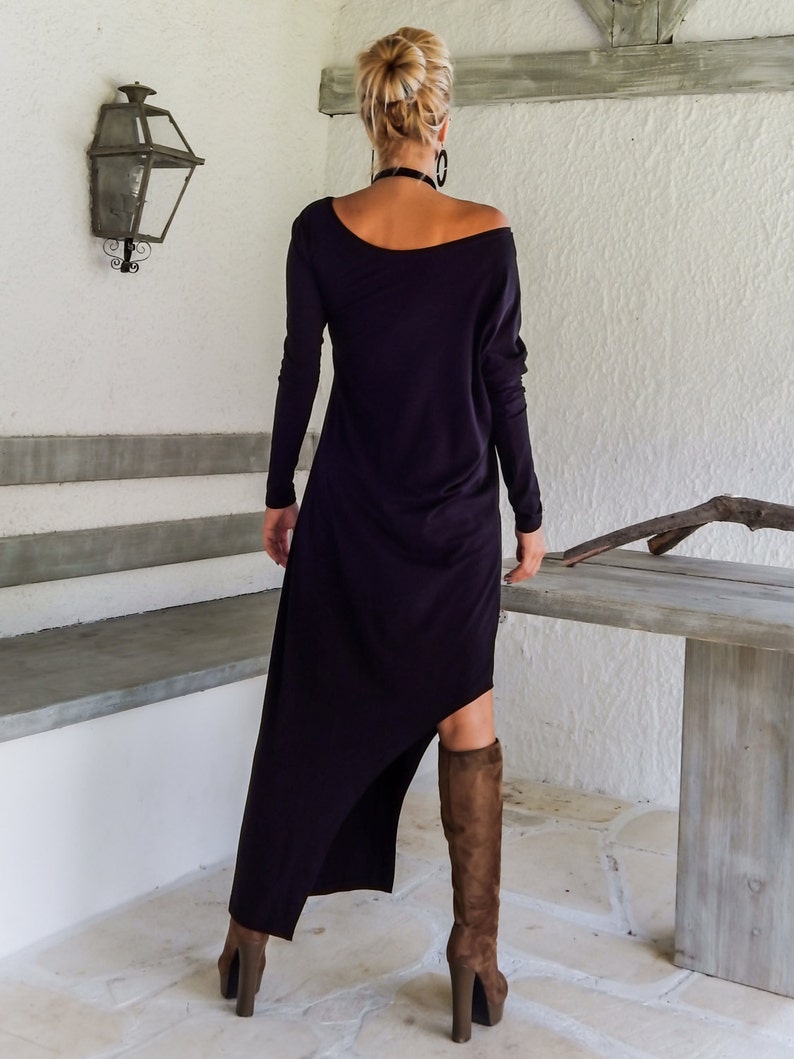 Black Maxi Dress with slit Dress with Slit Leg Cut Out Dress Open Leg Dress Black Kaftan Asymmetric Dress Plus Size Dress #35034