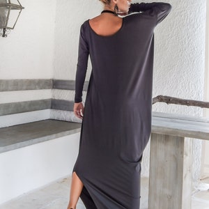 Graues Maxi Kleid mit langen Ärmeln / Grauer Kaftan / Asymmetrisches Maxi Kleid / Plus Size Kleid / Lockeres Oversize Kleid / Plus Size Maxi / #35051