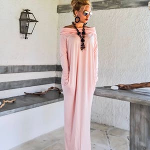 Pink Maxi Dress / Turtleneck Dress / Loose Maxi Dress / Long Dress / Women Maxi Dress / Comfortable Dress / Dress with Pockets / #35216