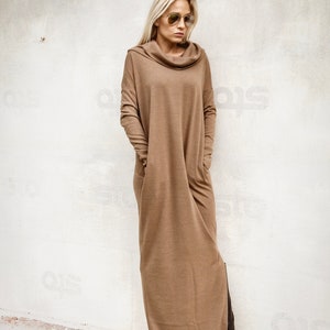 Winter Knit Dress / Maxi Winter Dress / Long Dress for women / Maxi Dress with pockets / Plus Size Clothing / Camel Dress / #35283