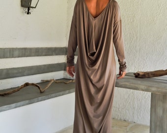 Oversize Maxi Dress / Draping Tunic / Long Tunic / Dress with sleeves / Plus Size Dress / Asymmetric Dress / Long Dress / #35092