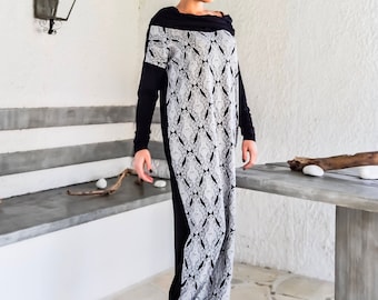 Plus Size Maxi Dress, Turtleneck Winter Evening Gown, Viscose Pocket Dress