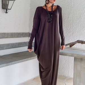 Brown Maxi Dress / Women Kaftan / Winter Dress / Women Maxi Dress/ Plus Size Dress / Brown Dress / Asymmetric Dress / Day Dress #35050