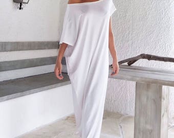 White Maxi Dress / White Dress / Plus Size Dress / Summer Dress / Asymmetric Dress / Long Dress / Oversized Dress / Elegant Dress / #35022