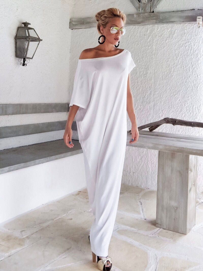 White Maxi Dress / Kaftan / Long White Dress / Plus Size Dress - Etsy