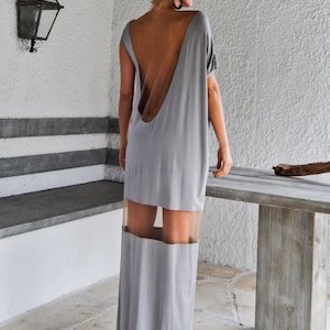 Light Gray Maxi Dress Kaftan with See-Through Details / Asymmetric Dress / Oversize Loose Dress / #35063