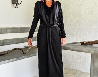 Off Black Maxi Dress, Plus Size Kaftan Abaya, Angora Polyviscose