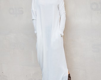 NEW Off White Sweater Dress / Knit Maxi Dress / Women Maxi Dress / Plus Size Dress / Extravagant Dress / Winter Wool dress #35304