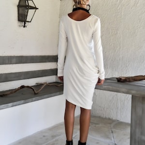Off White Dress Tunic / Women Tunics / Asymmetrical Dress / Asymmetric Midi Dress / Long Sleeve Tunic / Plus Size Tunic / Blouse #35106