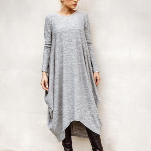 NEW Women Knit Dress, Winter Dress, Knit Dress, Plus Size Dress, Asymmetric Dress, Plus Size Maxi Dress, Gray Dress, Loose Dress #35286