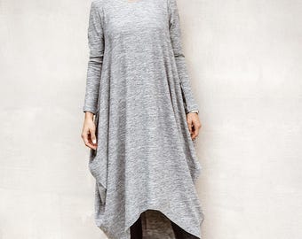 Handmade Knit Asymmetric Maxi Dress, Plus Size Winter Dress