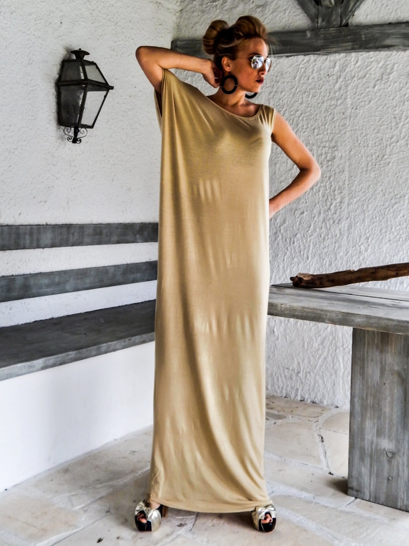 Women Maxi Dress / Yellow Beige Dress / Plus Size Dress / - Etsy