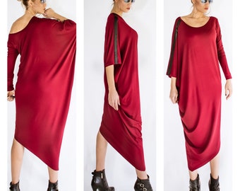 Tunique rouge foncé pour femme/tunique oversize/haut tunique/robe tunique/robe asymétrique/tunique grande taille/chemisier ample décontracté/haut tunique #35371